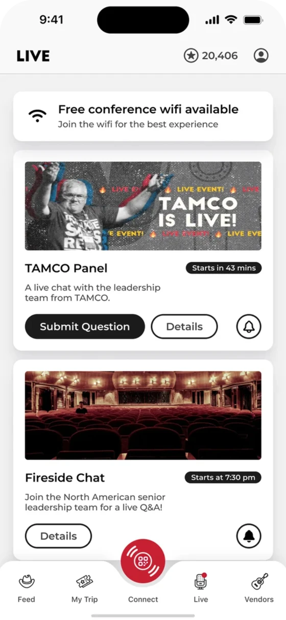 Live session screen with Q&A submission