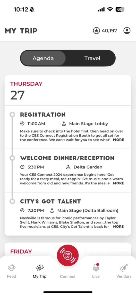 Personal agenda screen showing conference schedule