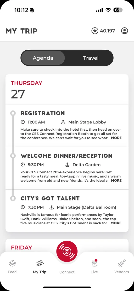 Personal agenda screen showing conference schedule