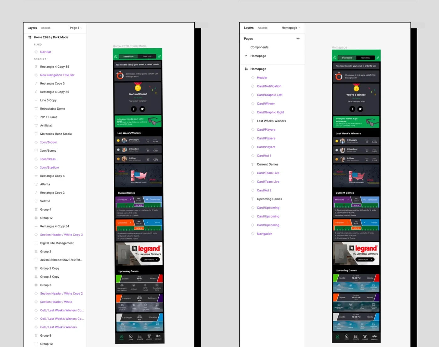 Figma layer panel before and after: unnamed layers replaced by a named component structure