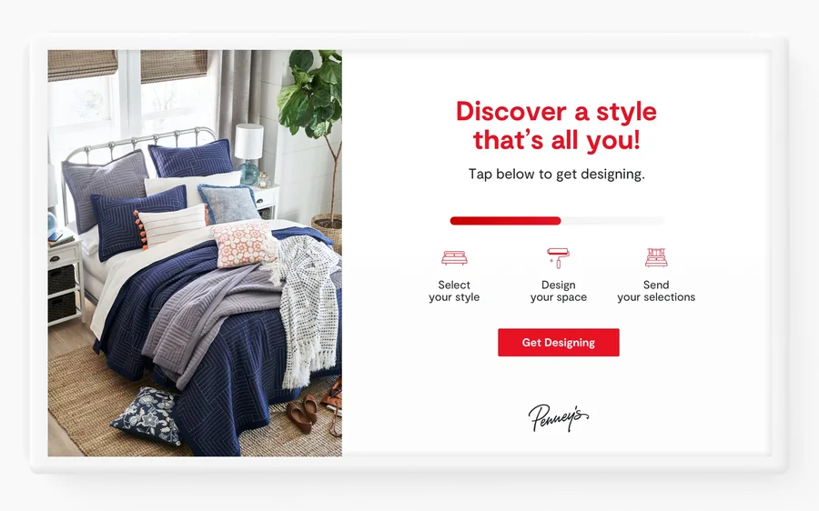 JCPenney kiosk start screen inviting the customer to design their space