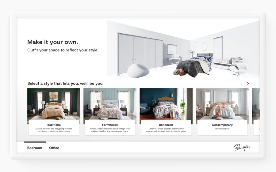 JCPenney kiosk room style selection screen