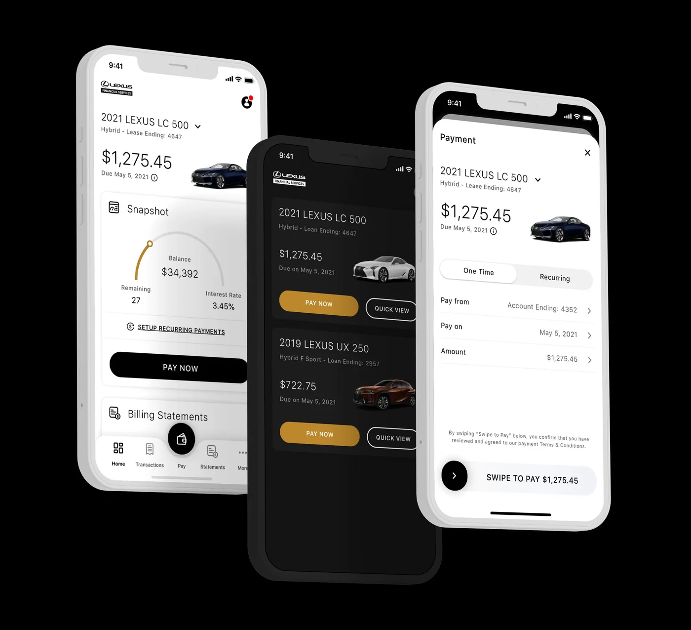 Lexus app screens in the same payment and account pattern