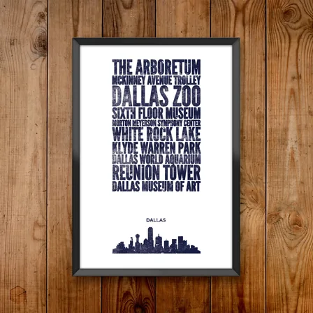 Dallas landmarks typographic print