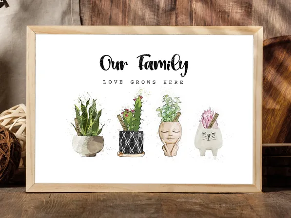 Personalized family houseplant illustration print