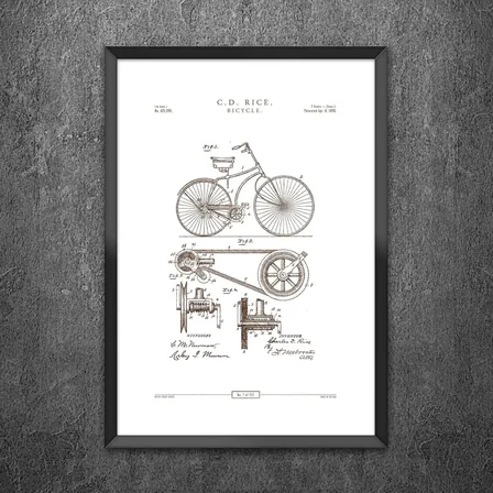 Vintage bicycle patent drawing print